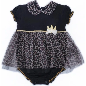 Kız Bebek Çocuk Leopar Desenli Puanlı Tüllü Çıtçıtlı Body Elbise