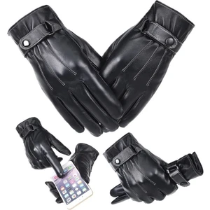 Erkek Suni Deri Eldiven Dokunmatik Ekran Uyumlu