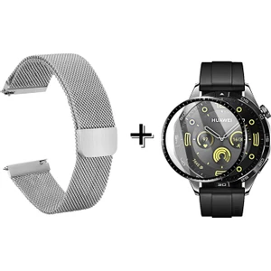 Huawei Watch Gt4 46MM Için Metal Mıknatıslı Kordon Kayış + Ekran Koruma Filmi - FC096