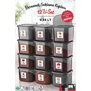 Open Home Etiketli 12 Adet 550 ml Ekonomik Kırılmaz Antrasit Saklama Kabı