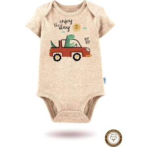 Bej Melanj Organik Baskılı Kısa Kollu Bebek Body Zıbın KISABEJ193