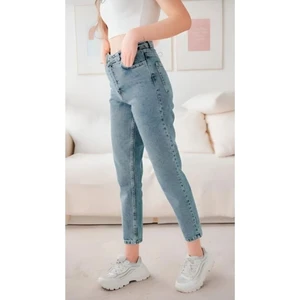 Kot Modası Mom Jean Likralı Kar Yıkama Jean Pantolon