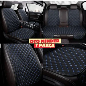 Naz Oto Araba Koltuk Deri Minderi 7 Parça Ön ve Arka Oturak Sırt Dayama Minder Siyah Mavi