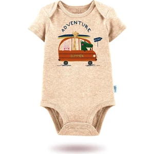 2'li Organik"animal Bus" Baskılı Kısa Kollu Bebek Body Zıbın     KISA-MAVI-BEJ445-414