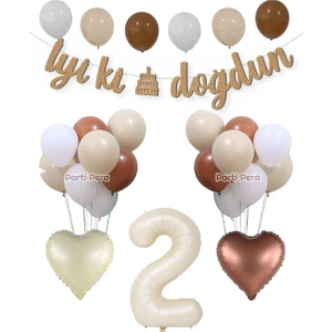 Parti Pera Kraft Iyiki Doğdun Yazı Retro Kalp Folyo Balon Doğum Günü Balon Seti