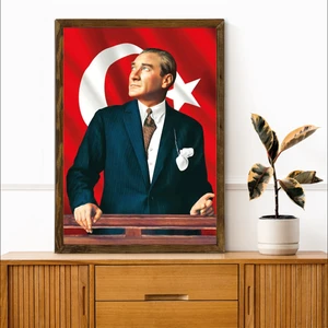 Masif Çerçeveli Ata Resim Baskılı Tablo 05