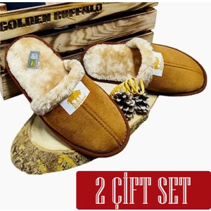Golden Buffalo 2 Çift  Ev Terliği Yünlü Misafir Çeyiz Bohça Gelin Damat Terliği