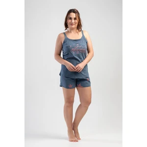 Kadın Antrasit İp Askılı Şortlu Büyük Beden Pijama Takımı