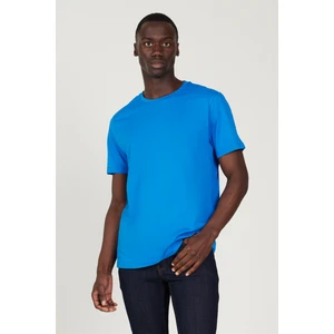 Altınyıldız Classics Erkek Saks Mavi %100 Pamuk Slim Fit Dar Kesim Bisiklet Yaka Tişört