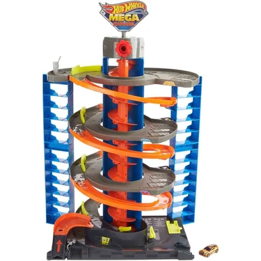 Hot Wheels Mega Garaj Oyun Seti, 1 Hot Wheels 1:64 Ölçekli Araç Dahil, Sarmal Asansör ve 60'tan