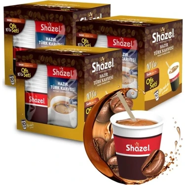 Shazel Hazır Türk Kahvesi Ofis Seti Sade 30'lu 3 Kutu Brezilya Menşeli Eşsiz