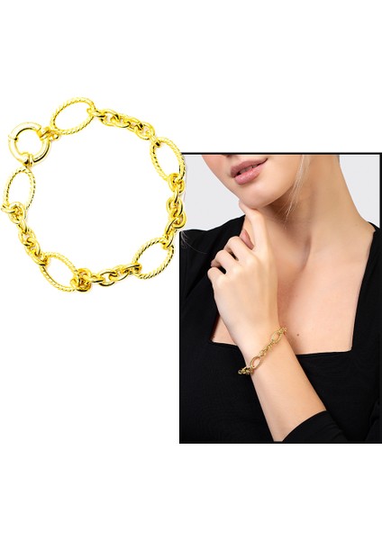 Gold Renk Halka Geçişli Halloy Model 925 Ayar Gümüş Kadın Bileklik fiyatları