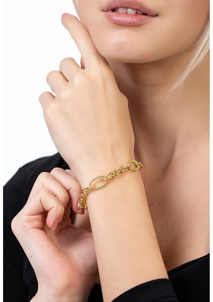 Gold Renk Halka Geçişli Halloy Model 925 Ayar Gümüş Kadın Bileklik fırsatları