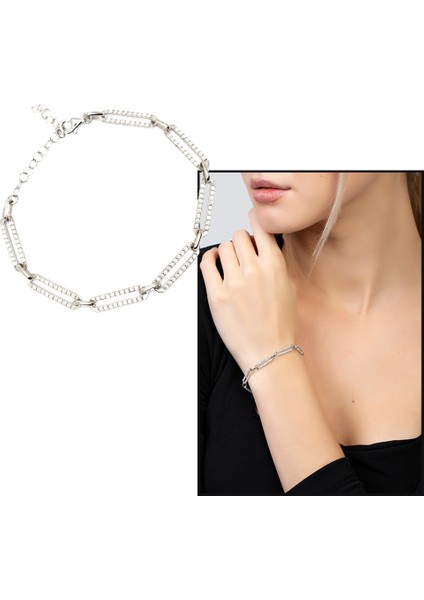 Beyaz Zirkon Taşlı Trend Tasarım Silver Renk 925 Ayar Gümüş Kadın Bileklik fiyatları
