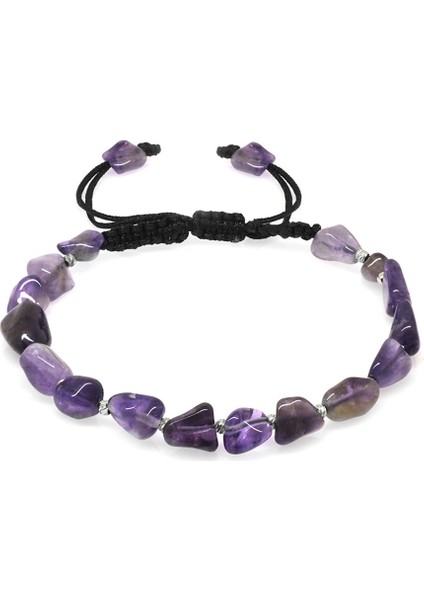 Makrome Örgülü Naturel Kesim Ametist Doğaltaş Erkek Bileklik