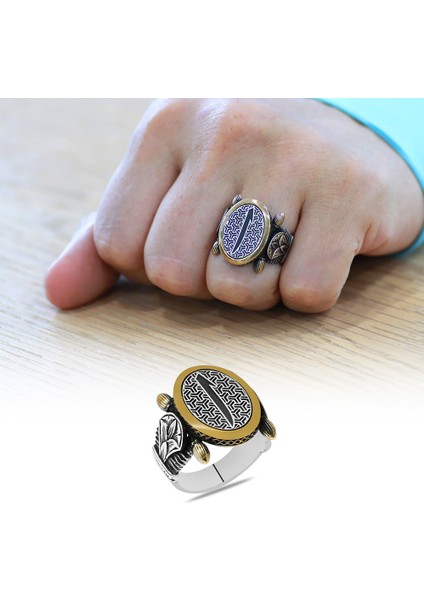 Oval Otantik Tasarım Elif Motifli 925 Ayar Gümüş Erkek Yüzük fiyatları