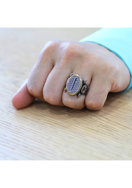 Oval Otantik Tasarım Elif Motifli 925 Ayar Gümüş Erkek Yüzük modelleri
