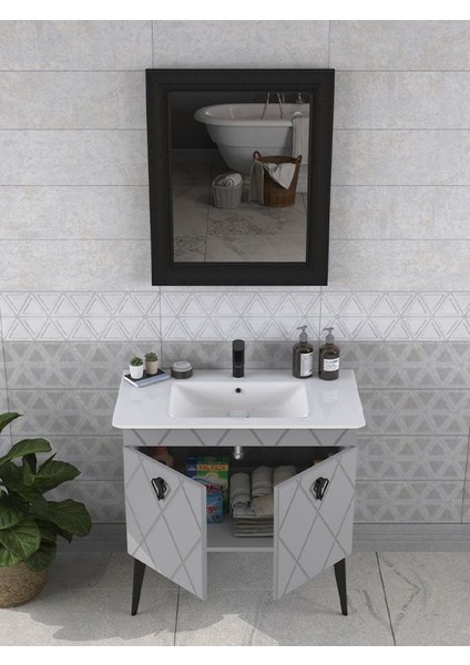 Cosmos 90 cm Matt Anthracite Banyo Dolabı modelleri