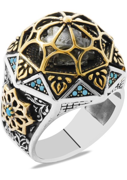 Ayasofya-I Kebir Camii Tasarımlı Firuze Taş Süslemeli 925 Ayar Gümüş Erkek Yüzük