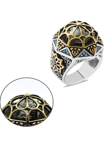 Ayasofya-I Kebir Camii Tasarımlı Firuze Taş Süslemeli 925 Ayar Gümüş Erkek Yüzük modelleri