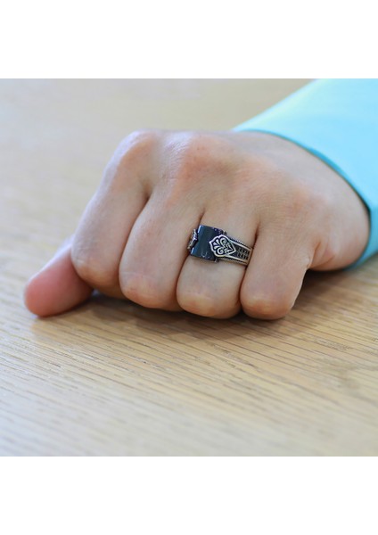 Zirkon Taş Işlemeli Basic Tasarım Bombeli Oniks Taşlı 925 Ayar Gümüş Erkek Yüzük modelleri