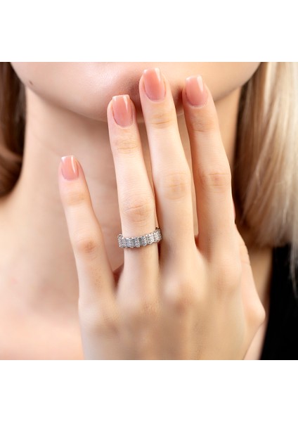 Sıralı Zirkon Taşlı Silver Renk Free Size Kişiye Özel Harf/isim Yazılı 925 Ayar Gümüş Kadın Yüzük