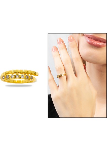Beyaz Zirkon Taşlı Zarif Tasarım Gold Renk Free Size 925 Ayar Gümüş Kadın Yüzük fiyatları