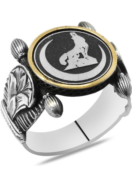 Otantik Tasarım Bozkurt Motifli 925 Ayar Gümüş Erkek Yüzük