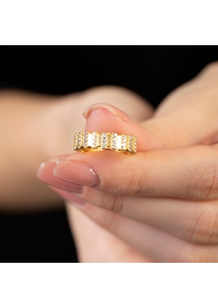 Sıralı Zirkon Taşlı Gold Renk Free Size Kişiye Özel Harf/isim Yazılı 925 Ayar Gümüş Kadın Yüzük fiyatları