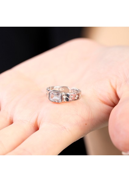 Beyaz Zirkon Taşlı Zincir Tasarım Silver Renk Free Size 925 Ayar Gümüş Kadın Tektaş Yüzük fırsatları