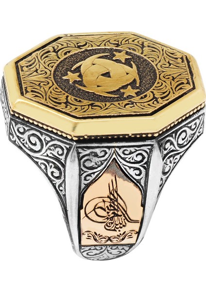 Tuğra Detaylı Teşkîlat-I Mahsûsa Motifli 925 Ayar Gümüş Erkek Yüzük fiyatları