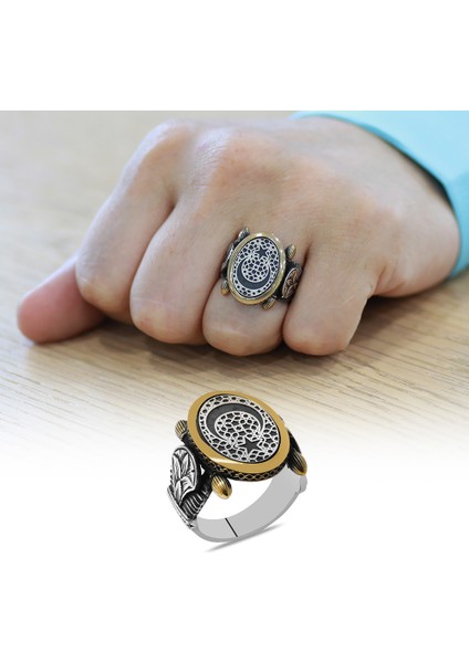 Oval Otantik Tasarım Ayyıldız Motifli 925 Ayar Gümüş Erkek Yüzük fiyatları