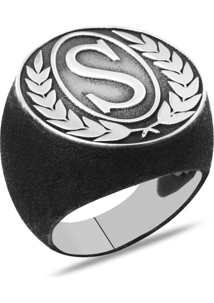 Buğday Detaylı Kişiye Özel Harf Yazılı 925 Ayar Gümüş Erkek Yüzük