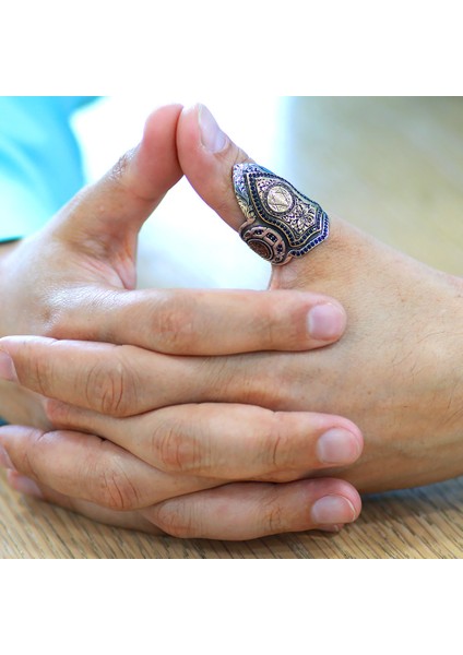 Siyah Zirkon Taş Mıhlamalı Mühr-I Süleyman Işlemeli Free Size 925 Ayar Gümüş Okçu (Zihgir) Yüzüğü fırsatları