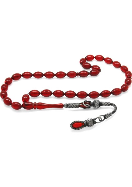 1000 Ayar Gümüş Kazaz Püsküllü Arpa Kesim Bayrak Kırmızısı Ateş Kehribar Tesbih modelleri