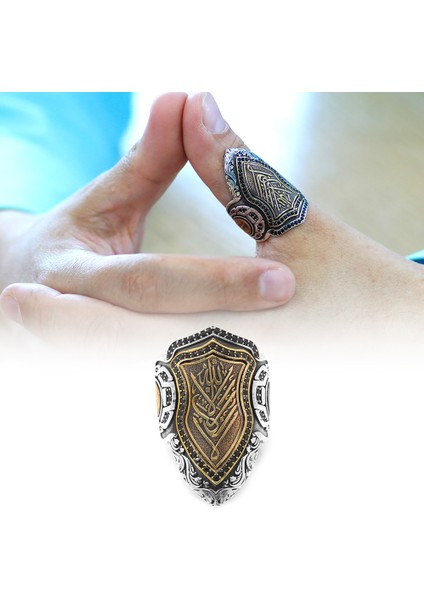 Siyah Zirkon Taşlı Mıhlamalı Arapça Allah Yazılı 925 Ayar Gümüş Erkek Okçu (Zihgir) Yüzüğü fiyatları