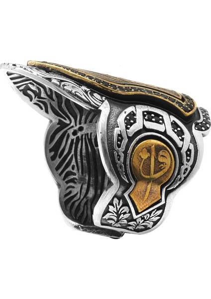 Siyah Zirkon Taşlı Mıhlamalı Arapça Allah Yazılı 925 Ayar Gümüş Erkek Okçu (Zihgir) Yüzüğü fırsatları