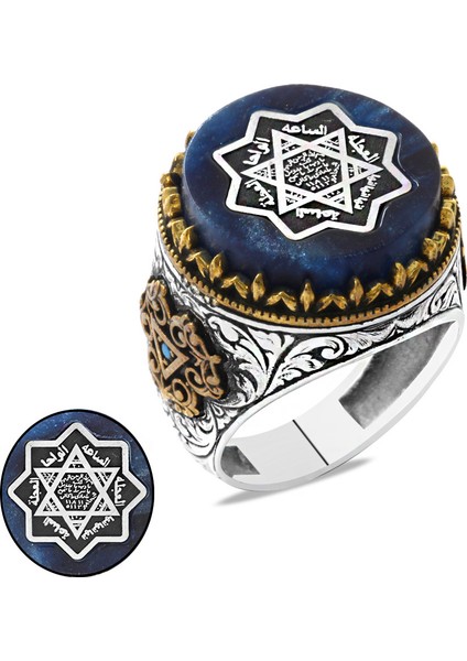 Sıkma Kehribar Üzerine Mühr-I Süleyman ve Duası Işlemeli 925 Ayar Gümüş Erkek Yüzük modelleri