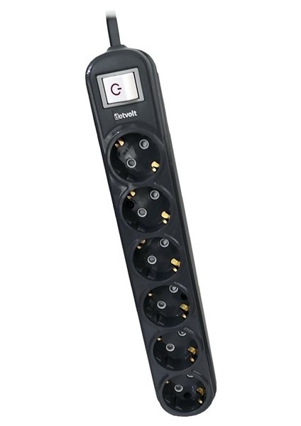 6-Lı Surge Hunter 350 Joules Akım Koruma Prizi 1.5metre Siyah
