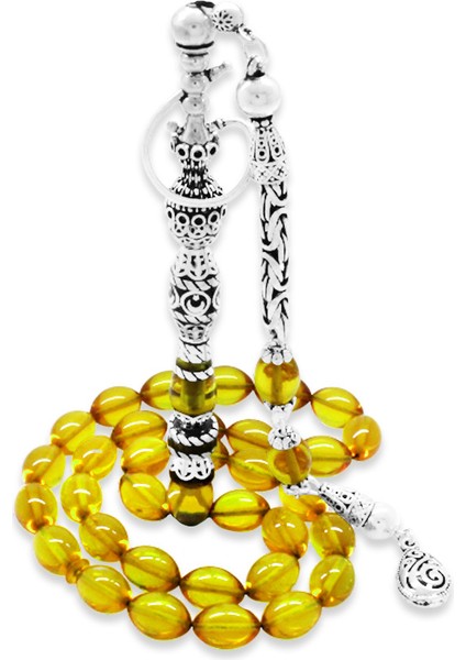 925 Ayar Gümüş Kral Püsküllü Nakkaş Imameli Nargile Tasarım Sarı Ateş Kehribar Tesbih fiyatları