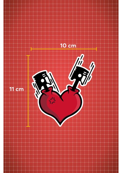 10 x 11 cm Kalp Piston Heart Sticker Motor Araba Kask Laptop Sticker fiyatları