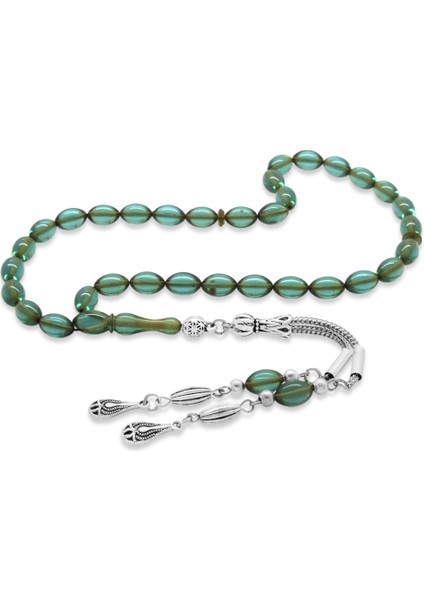 Kararmaz Metal Su Damlası Püsküllü Arpa Kesim Bilek Boy Su Mavisi Ateş Kehribar Tesbih