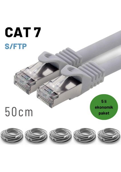 5 Adet 50 cm Cat7 Kablo S/ftp Ethernet Network Lan Ağ Kablosu