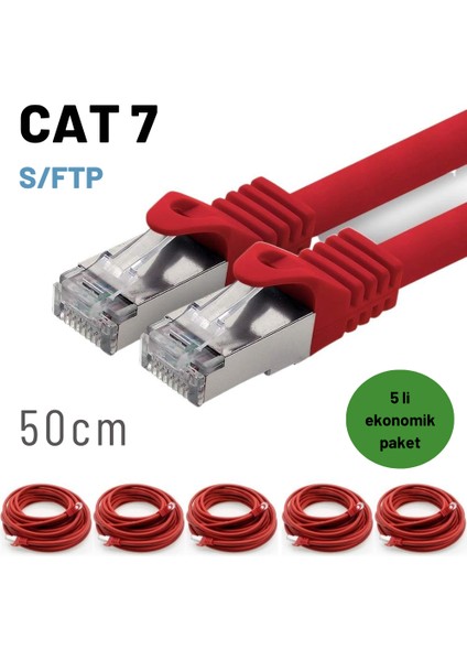 5 Adet 50 cm Cat7 Kablo S/ftp Ethernet Network Lan Ağ Kablosu
