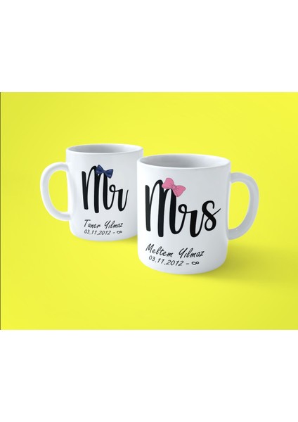 Mr & Mrs Sevgililer Gününe Özel 2'li Isimli Tarihli Kupa Bardak