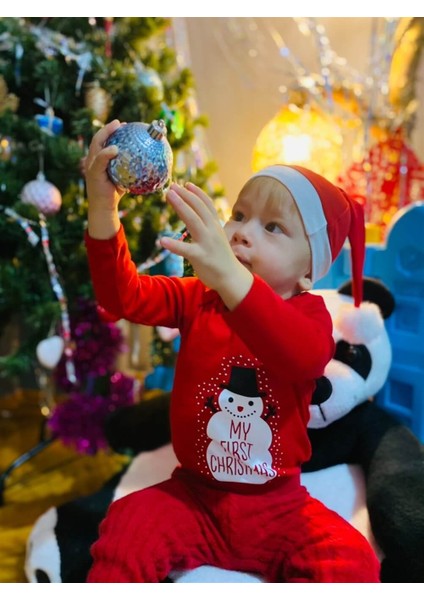 Christmas Noel Yeni Yıl Yılbaşı Ponponlu Noel Baba Şapkalı My First Christmas Kardan Adam Baskılı Bebek Body ve Şapka modelleri
