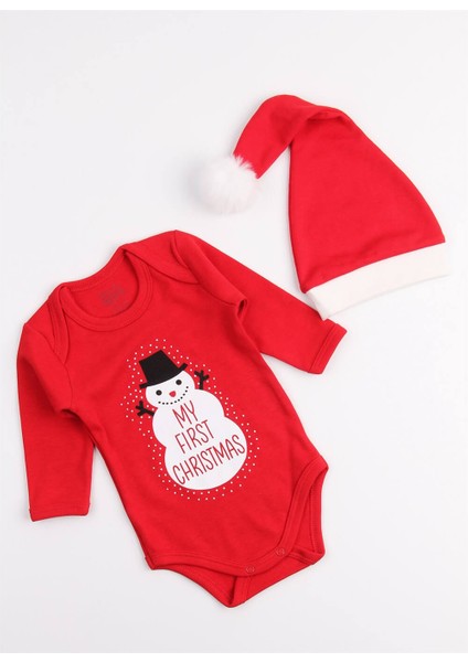 Christmas Noel Yeni Yıl Yılbaşı Ponponlu Noel Baba Şapkalı My First Christmas Kardan Adam Baskılı Bebek Body ve Şapka indirimleri