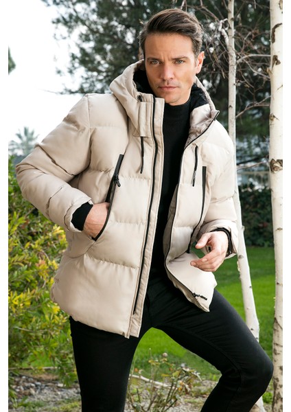 Kapüşonlu Suya Ve Rüzgara Dayanıklı Soğuk Geçirmez Slim Fit Mont Erkek Mont 5717101