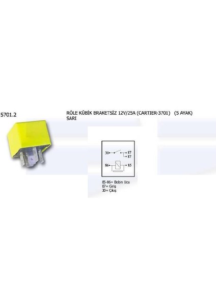 Röle Kübik 12V/25A Braketli 3701 Ünüvar 5701.2