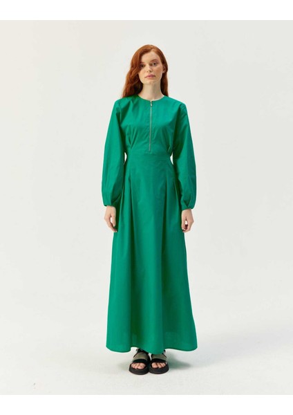 Fermuarlı Poplin Elbise Yeşil fiyatları
